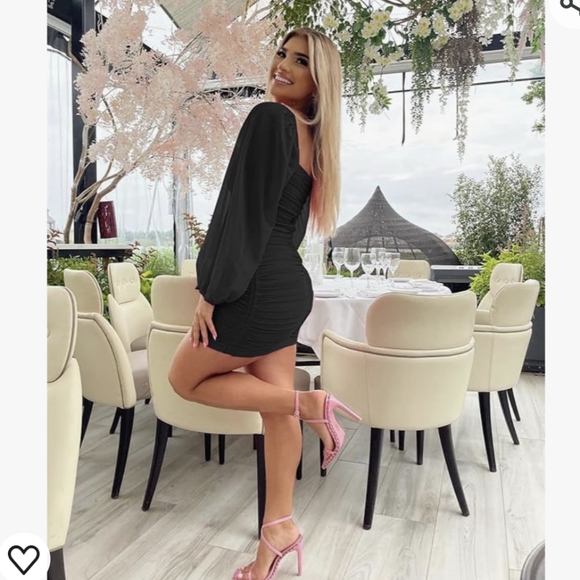 Size Small Black Ruched Mesh Mini Dress - Picture 5 of 6